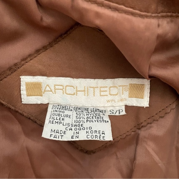 Vintage Architect Genuine Leather Zip Jacket Brown Cinchable Unisex Size Small - Picture 13 of 13